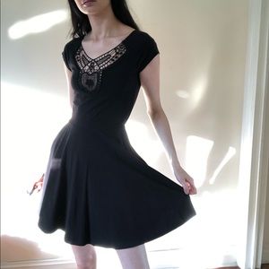 Black crochet detail dress